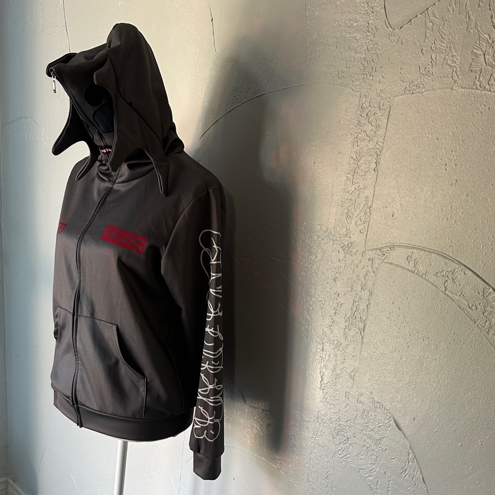Glo Gang Inspired Full Zip Face Hoodie – Gray & Red Graphic - Picture 2 of 11
